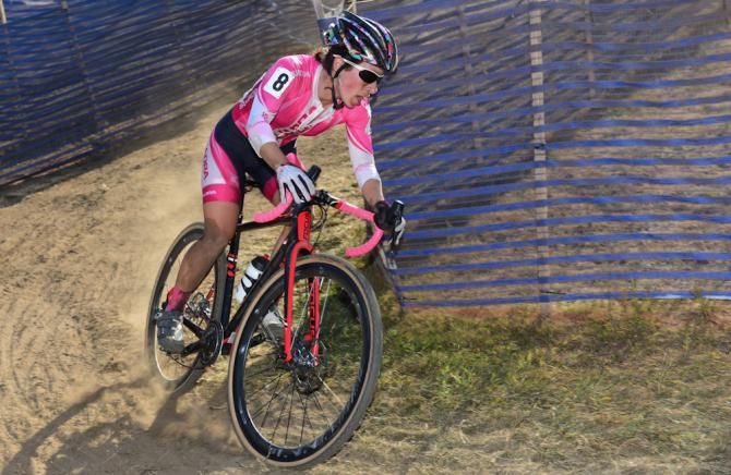 Arley Kemmerer ((PB2 Pro Cycling) rounding some switchbacks before the stairs