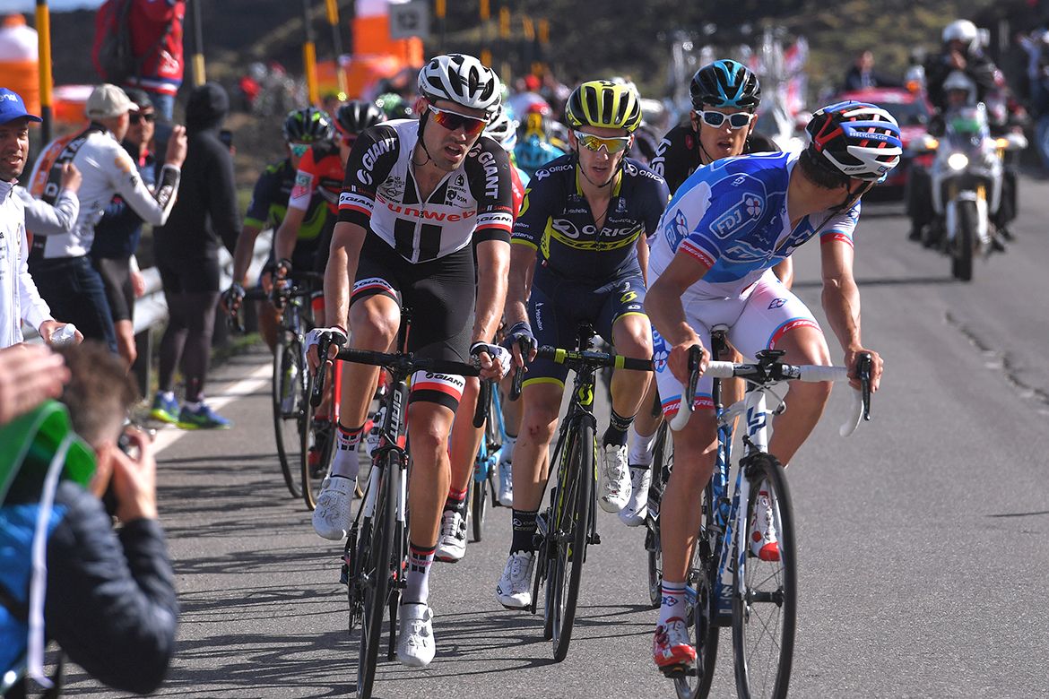 The Giro's GC contenders look at one another on the slopes of Mount Etna.
