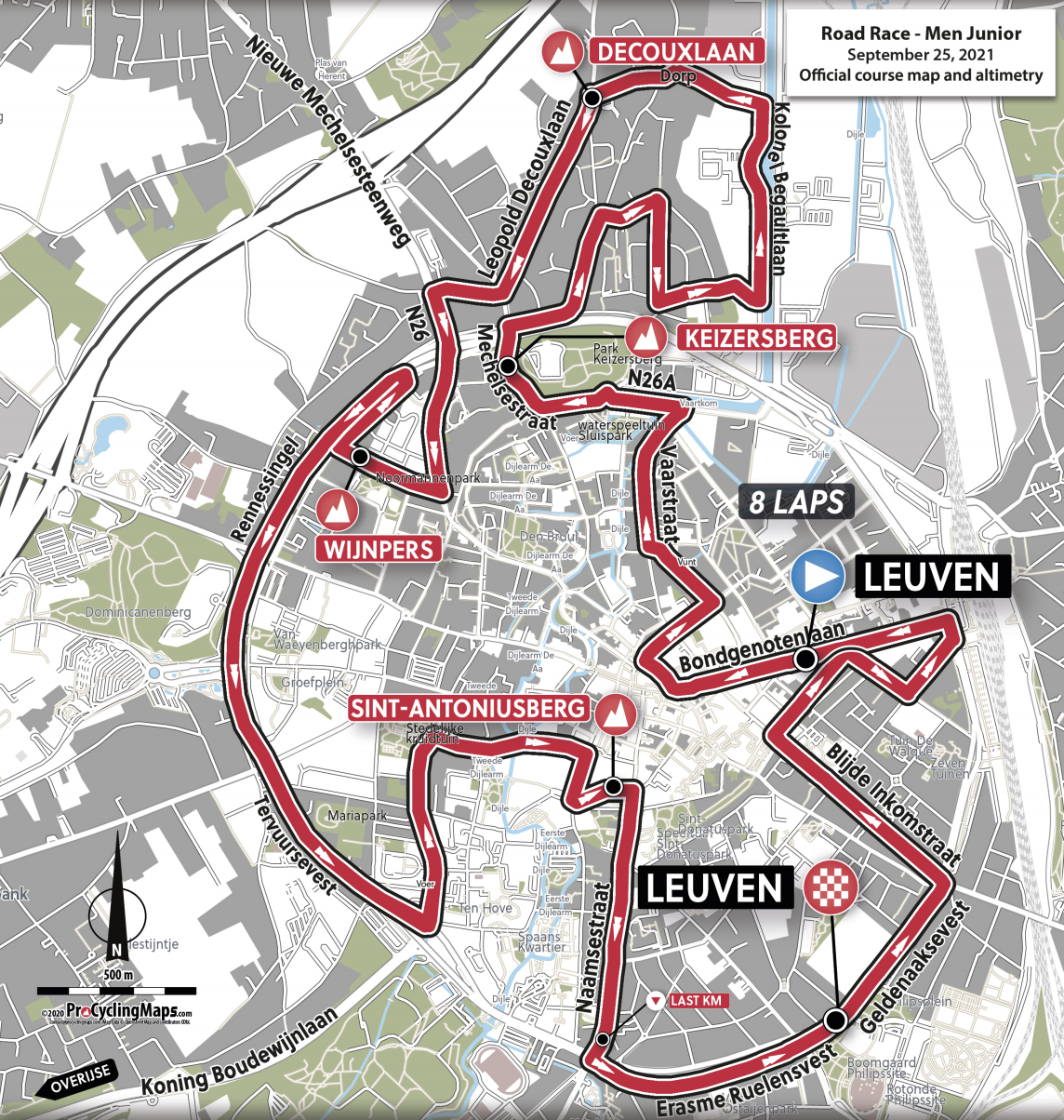 Road race map for junior men at 2021 UCI Road World Championships