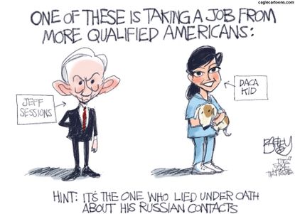 Political cartoon U.S. DACA Jeff Sessions immigration jobs