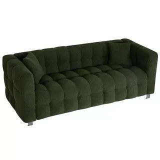 Sofa Couch, Living Room Couch With 2 Pillows, Metal Legs, Wide Arm and Backrest Modern Upholstered Comfy Couch Sofas, Green