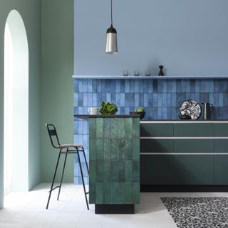 tiled kitchen with island