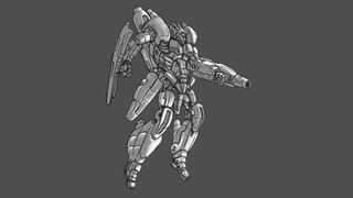 Procreate drawing of mech character from 3D model by Glen Southern