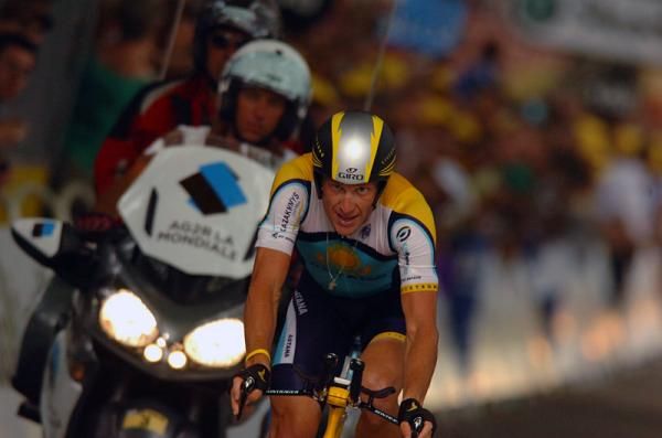 Lance Armstrong (Astana) looks pleased with his time trial which moved him into third on general classification.