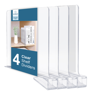 A pack of 4 clear acrylic closet shelf dividers