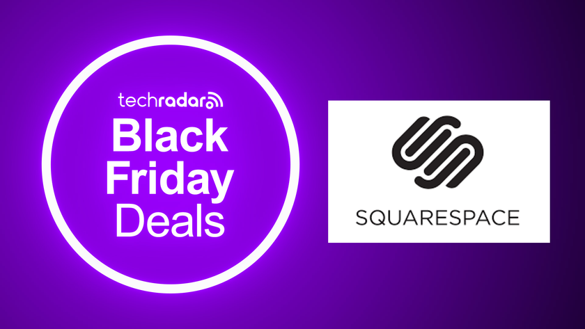 Squarespace logo on a purple TechRadar Black Friday deals template