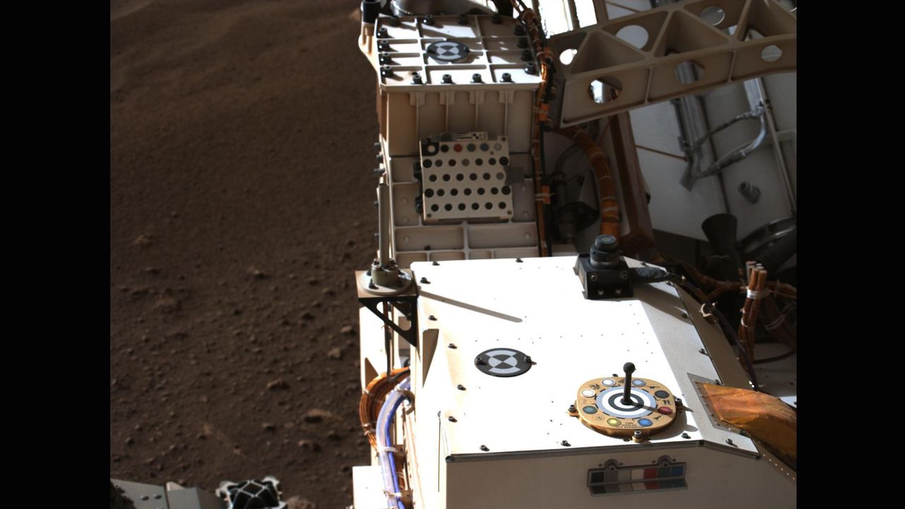Perseverance&rsquo;s Mastcam-Z photographed its calibration target for the first time on Feb. 20. Mastcam-Z consists of a pair of cameras mounted on the rover&rsquo;s mast, which take color images and video, three-dimensional stereo images and have a powerful zoom lens. This natural-color composite image shows the Mastcam-Z primary-color and grayscale calibration targets, which the cameras use to calibrate images of the Martian terrain to adjust for changes in brightness and dust in the atmosphere.