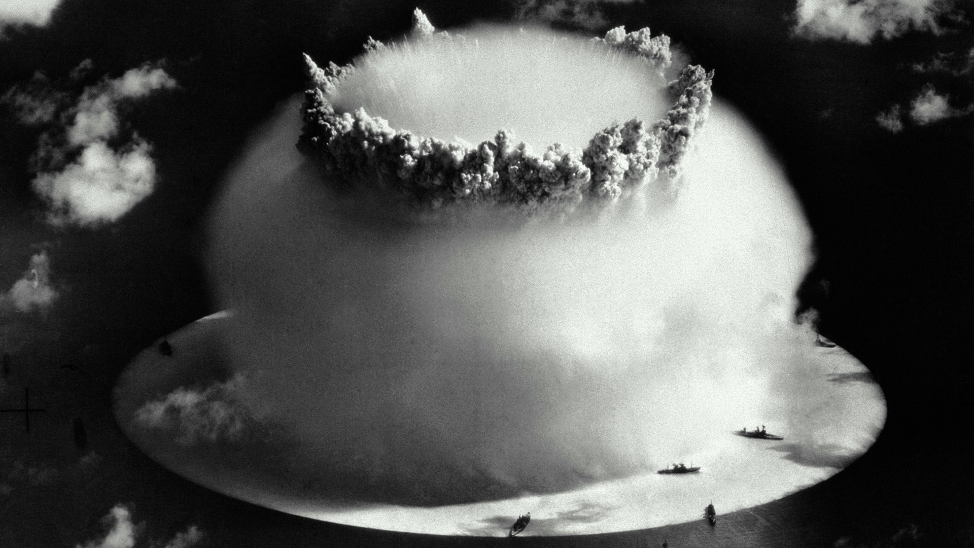 Aerial view of atomic explosion.