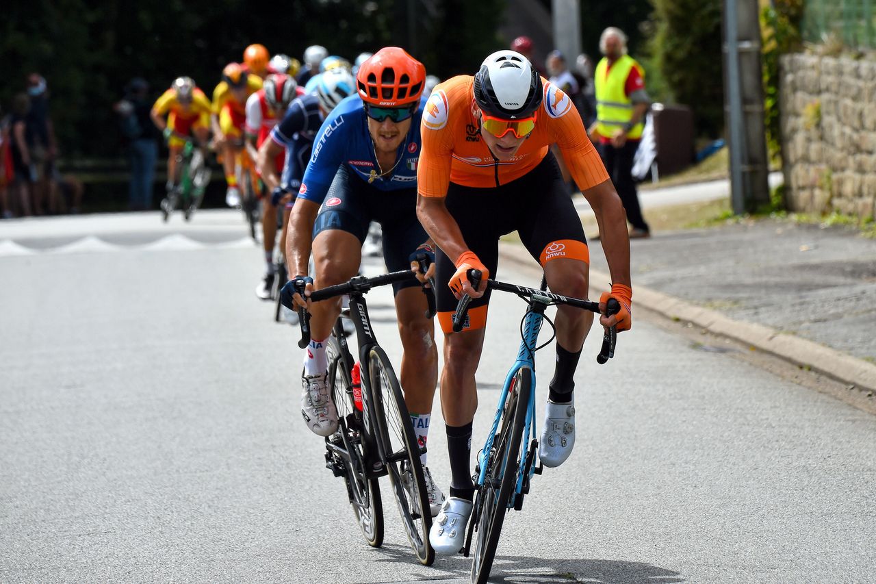 2020 UEC Road European Championships Men Elite Road Race Plouay Plouay 17745 km 26082020 Mathieu Van Der Poel Netherlands Matteo Trentin Italy photo Dario BelingheriBettiniPhoto2020