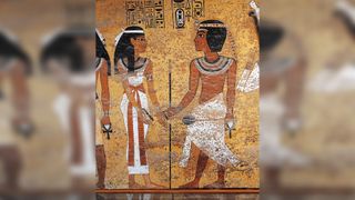Tutankhamun and his wife, Ankhesenamun, are shown in this painting found in Tut's tomb. The tomb of Ankhesenamun has not been found and is believed to be somewhere in the Valley of the Kings.