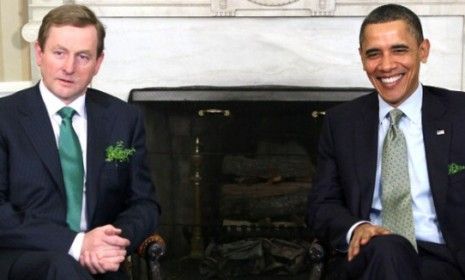 St. Patrick&amp;#039;s Day visit: Irish Prime Minister Enda Kenny meets with Obama, who announced he will visit Ireland in May as part of a European tour.