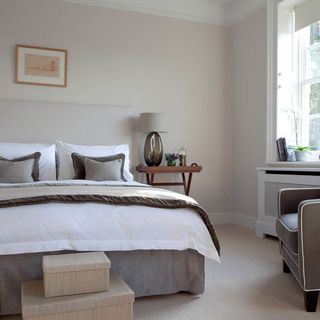 bedroom with white bedlinen and neutral walls