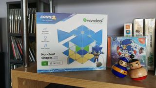 The Nanoleaf Sonic Limited Edition Starter Kit review box on a shelf