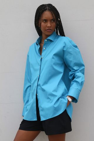 Oversized Shirt in Turquoise Poplin