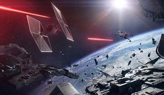 A space dogfight in Battlefront 2