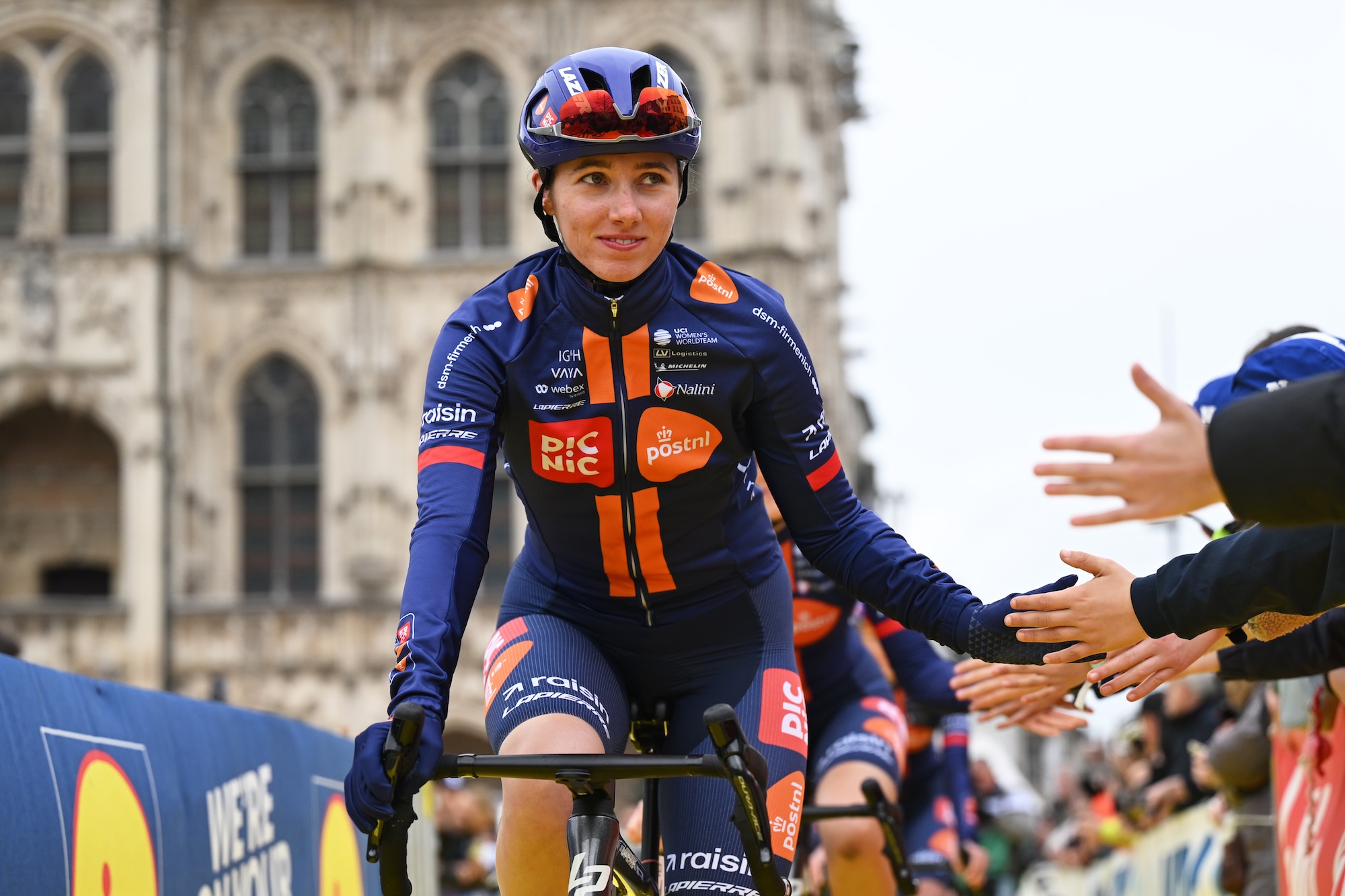OUDENAARDE, BELGIUM - APRIL 05: Pfeiffer Georgi of Great Britain and Team Picnic PostNL prior to the 23rd Tour of Flanders 2026 - Ronde van Vlaanderen - Women's Elite a 164.1km one day race from Oudenaarde to Oudenaarde / #UCIWWT / on April 05, 2026 in Oudenaarde, Belgium. (Photo by Luc Claessen/Getty Images)