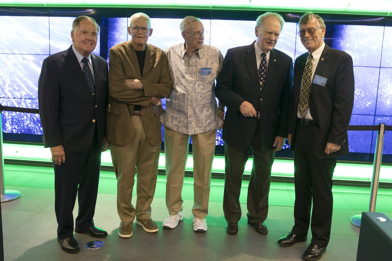 Five of the surviving Manned Orbiting Laboratory astronauts gather at the National Reconnaissance Office in June 2019 for a special event commemorating the 50th anniversary of the program&rsquo;s cancellation and recognizing their unique contributions. From left, retired Navy Capt. Robert "Bob" Crippen, retired Air Force Col. Albert "Al" Crews Jr., retired Air Force Col. Lachlan "Mac" Macleay, retired Air Force Col. Karol "Bo" Bobko and retired Air Force Lt. Gen. James "Jim" Abrahamson. Crippen and Bobko later commanded space shuttle missions as NASA astronauts while Abrahamson became director of President Ronald Reagan&rsquo;s Strategic Defense Initiative (also known as "Star Wars").