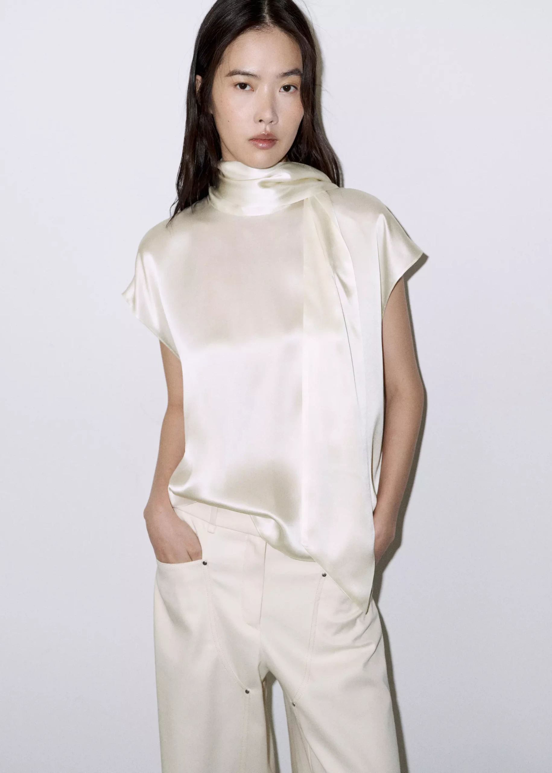 100% Silk Tie-Neck Blouse - Women | Mango United Kingdom
