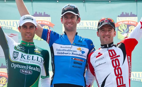 Stillwater Criterium podium: Jesse Anthony (Kelly Benefit Strategies-OptumHealth), Rory Sutherland (United Healthcare Pro Cycling), Frank Pipp (Bissel Pro Cycling)
