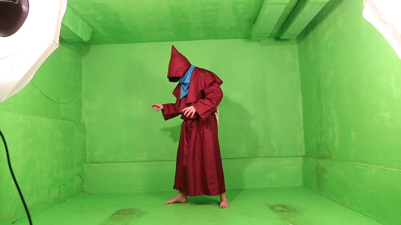 Green screen photos of a game being made