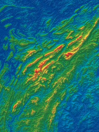 Elevation map of ancient topography in the southern Ural Mountains in Russia.