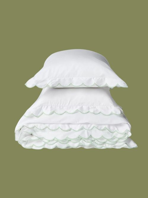 Scallop Pure Cotton Sateen Duvet Cover Set, White