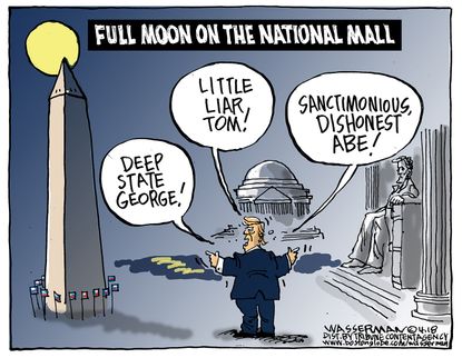 Political cartoon U.S. Trump Washington D.C. monuments