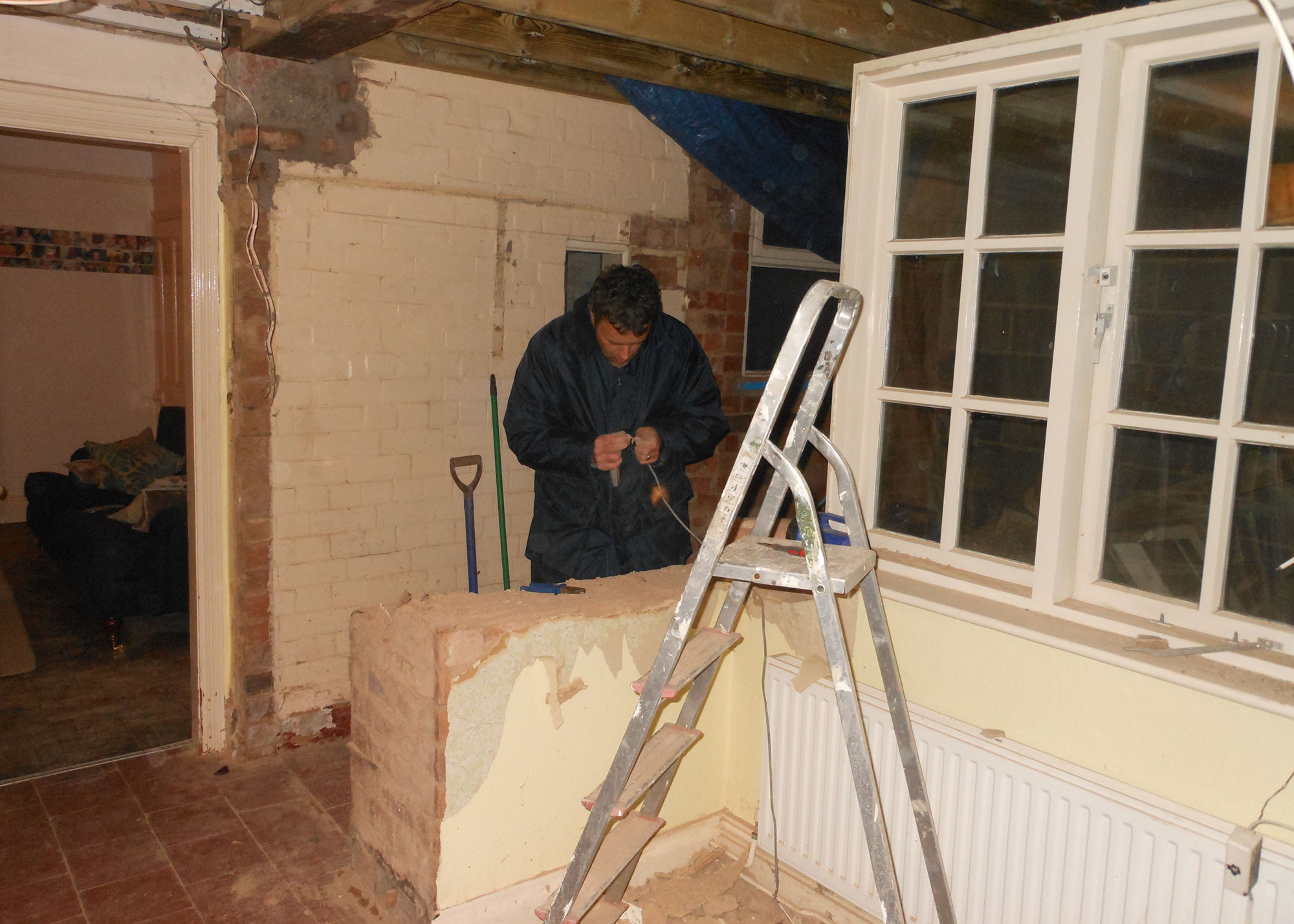 partially removed wall in extension project
