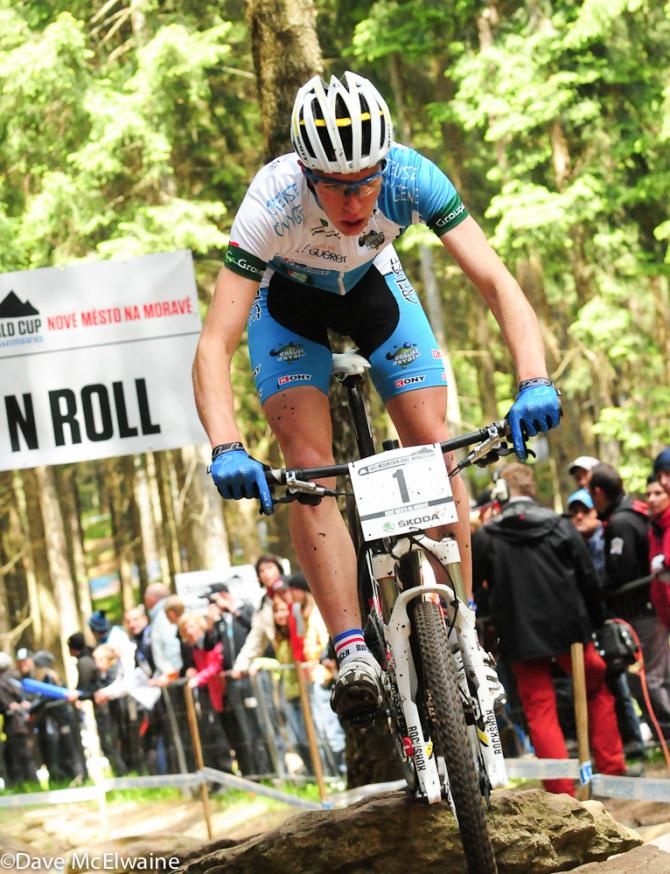 Raphael Gay (Creuse Oxygene) riding in second position early in the race