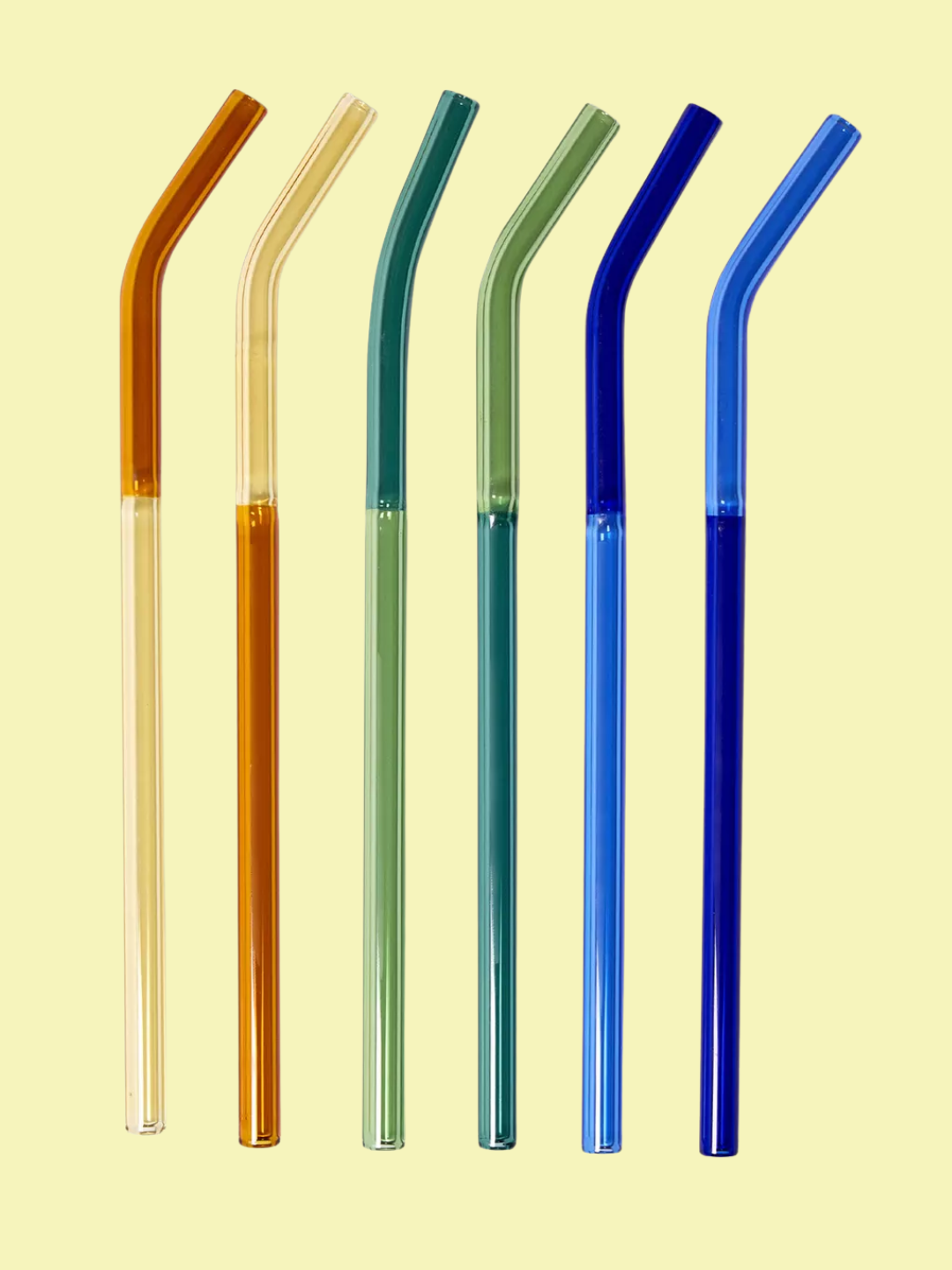 A set of colorful reusable angled glass straws from The Conran Shop