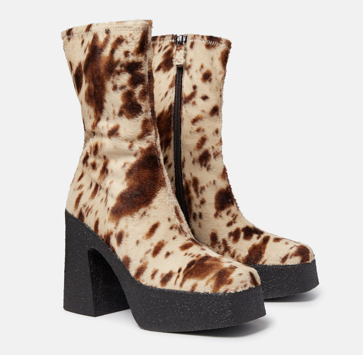 Skyla Appaloosa Print Velvet Chunky Platform Ankle Boots