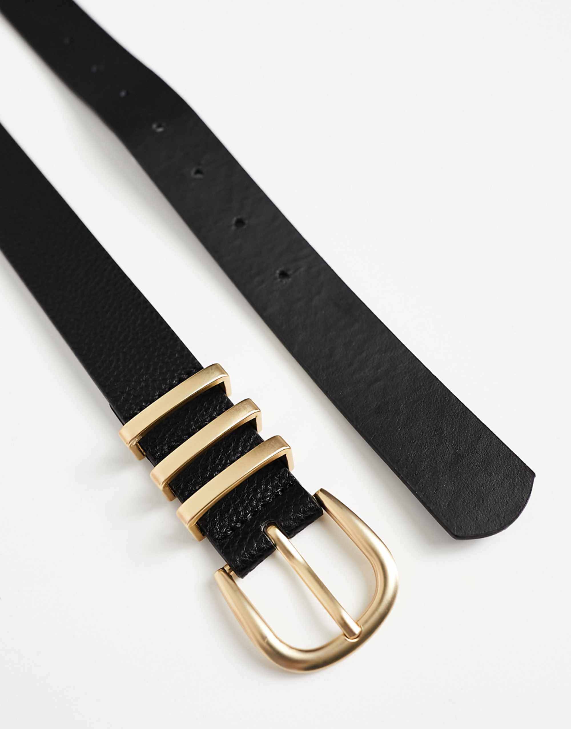 Pieces Gold Buckle Belt in Black