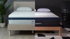 The Helix Midnight mattress is shown on the left hand side of the image, the Helix Midnight Luxe is show on the right hand side of the image