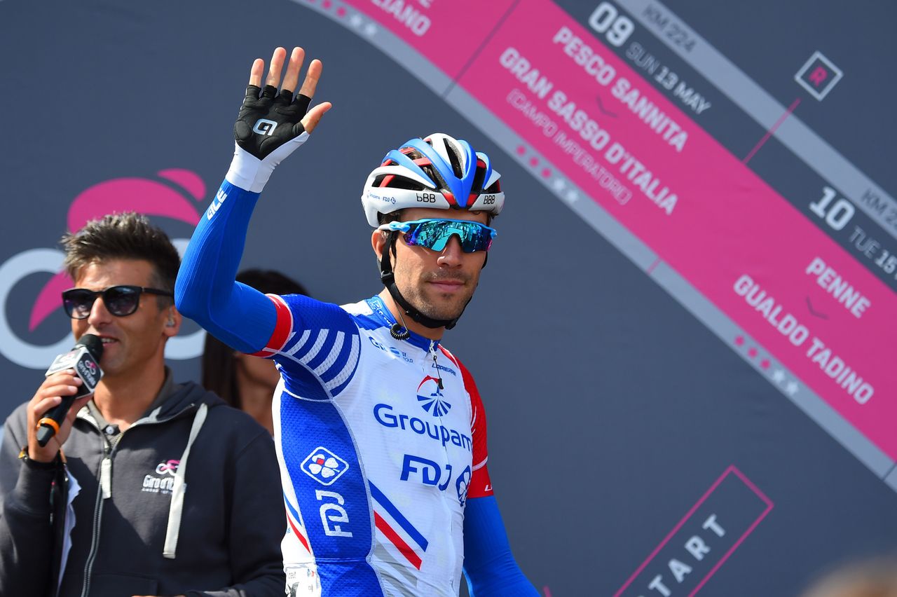 Thibaut Pinot waves to the crowd