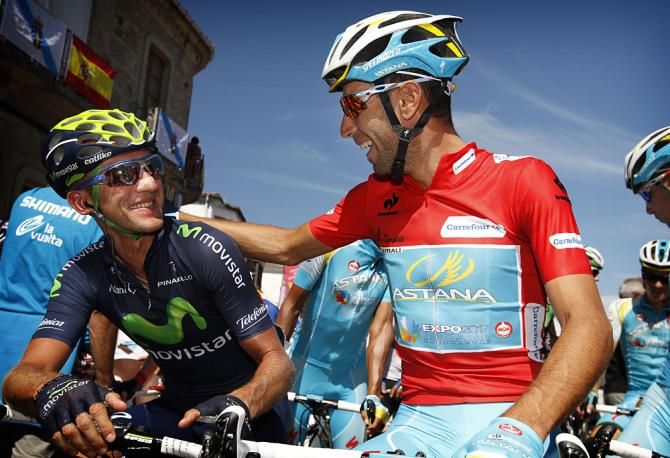 Sylvester Szmyd (Movistar) and Vincenzo Nibali (Astana)