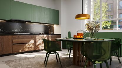 Kitchen with green cabinets