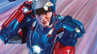 Captain America wearing Iron Man armor