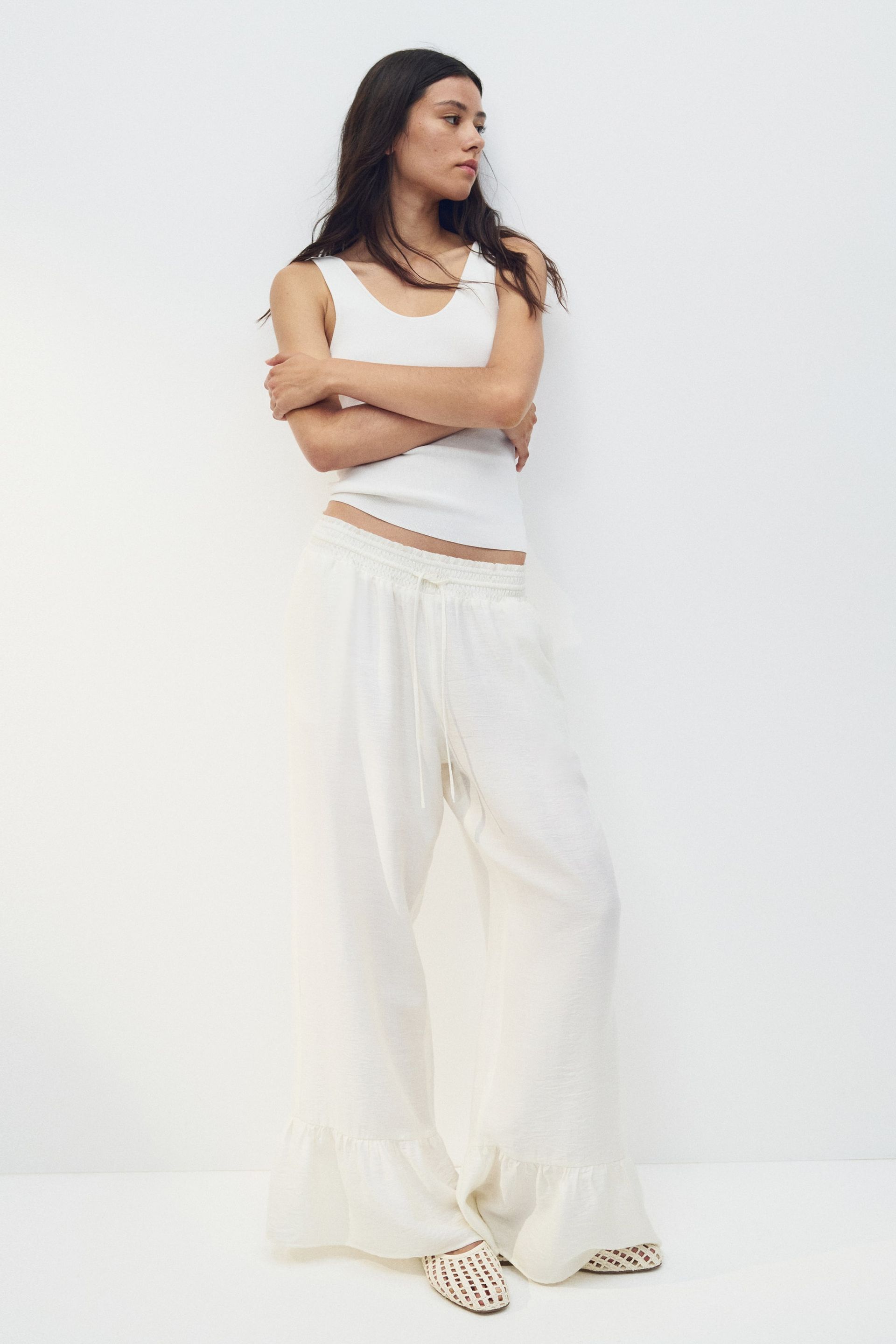 Frill-Trimmed Drawstring Trousers - Dark Grey
