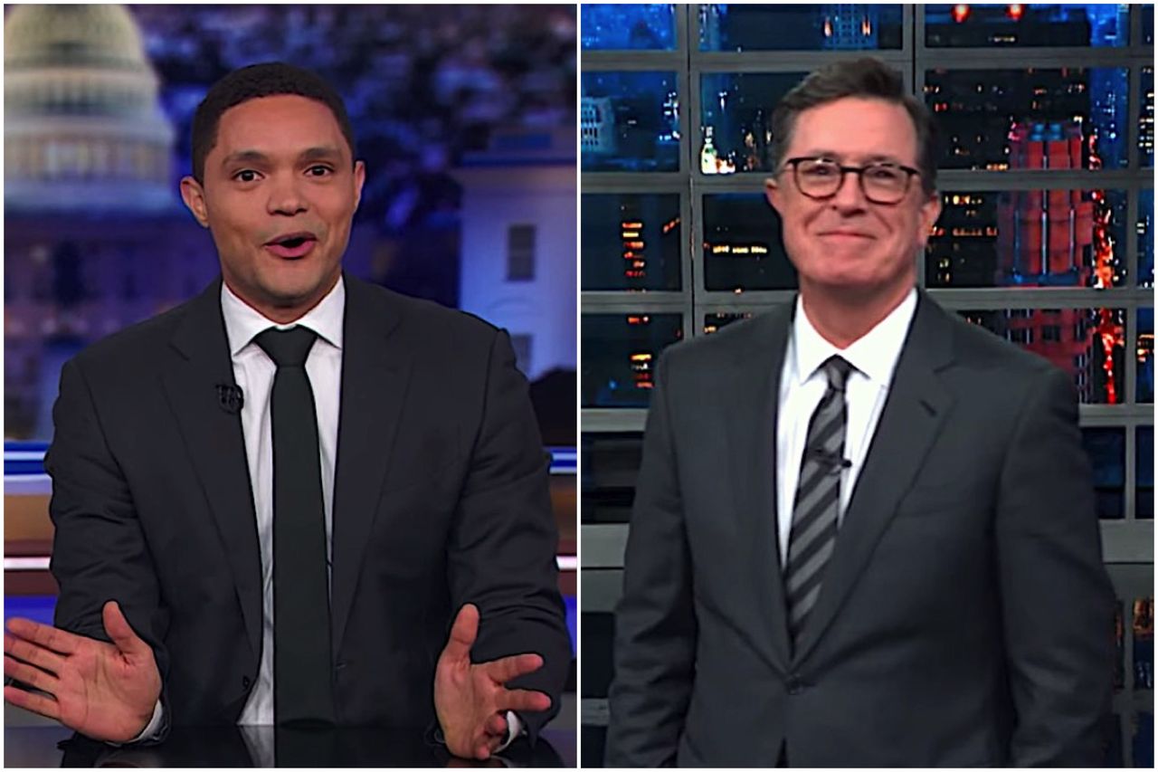 Trevor Noah and Stephen Colbert on Trump&amp;#039;s protests