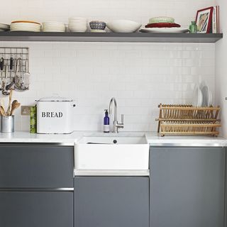 kitchen with grey cabinetry