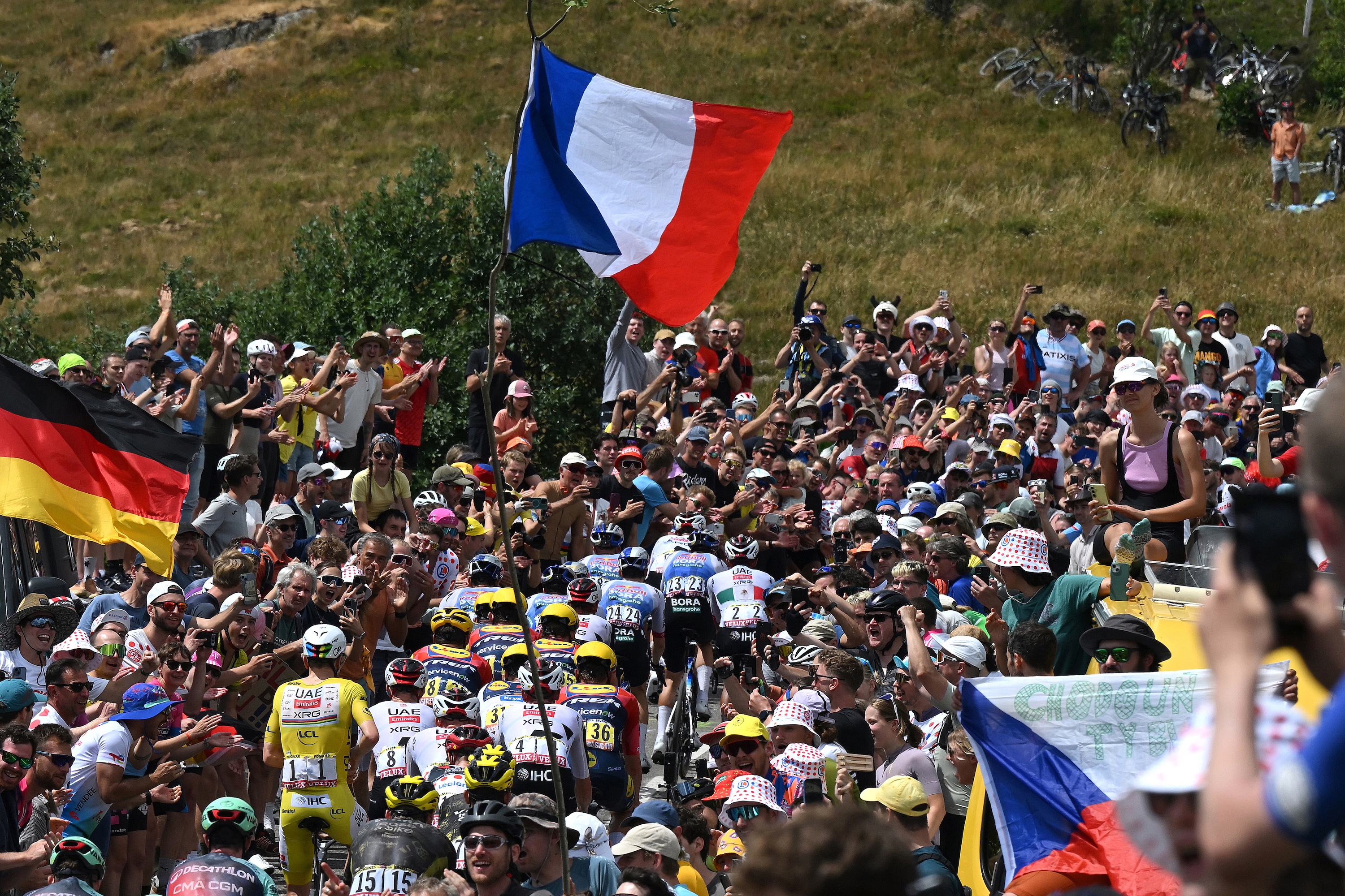 The leading group at the 2026 Tour de France