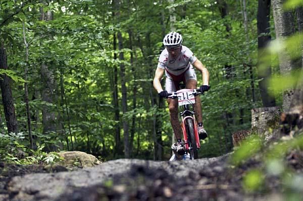 Christoph Sauser races in Mont Sainte Anne.