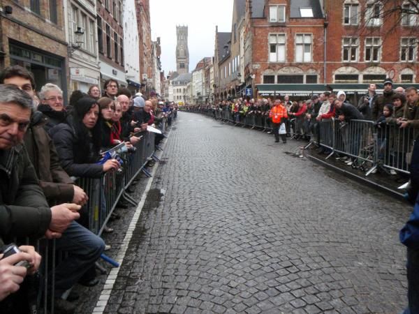 The view that greets the riders as they head to the start of the Tour of Flanders in Bruges