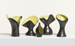 Yellow and black set of vases