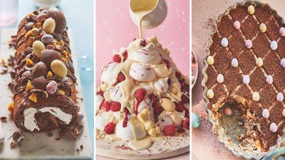 chocolate roulade - meringue stack with raspberry and white chocolate - easter tiramisu