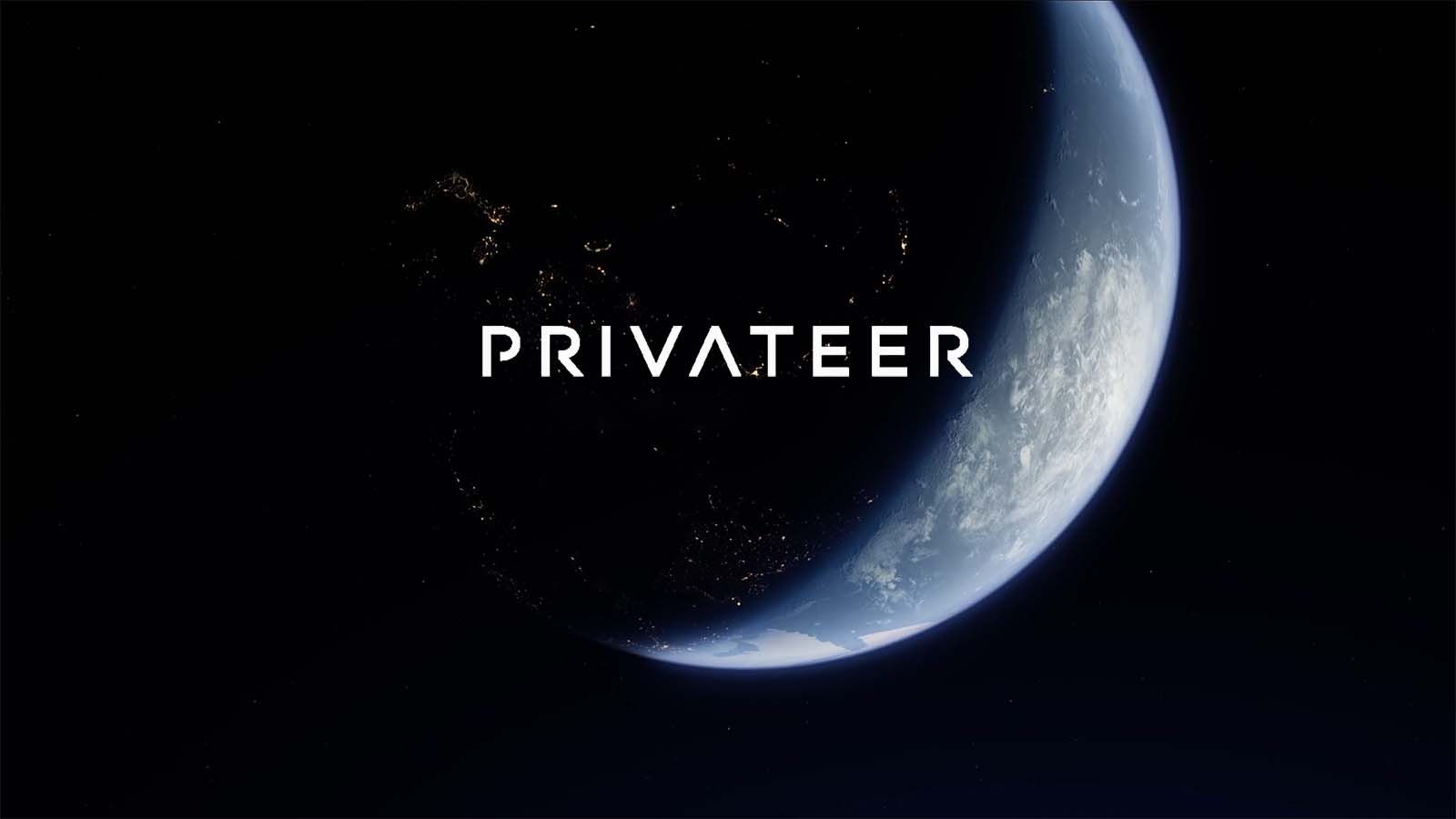 The Privateer Logo Against A Half-Lit Backdrop Of Earth From Orbit