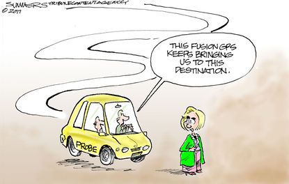 Political cartoon U.S. Hillary Clinton Russia dossier Fusion GPS