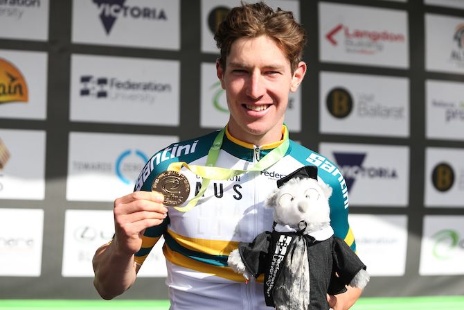 Jarrad Drizners (Hagens Berman Axeon) with the spoils of victory