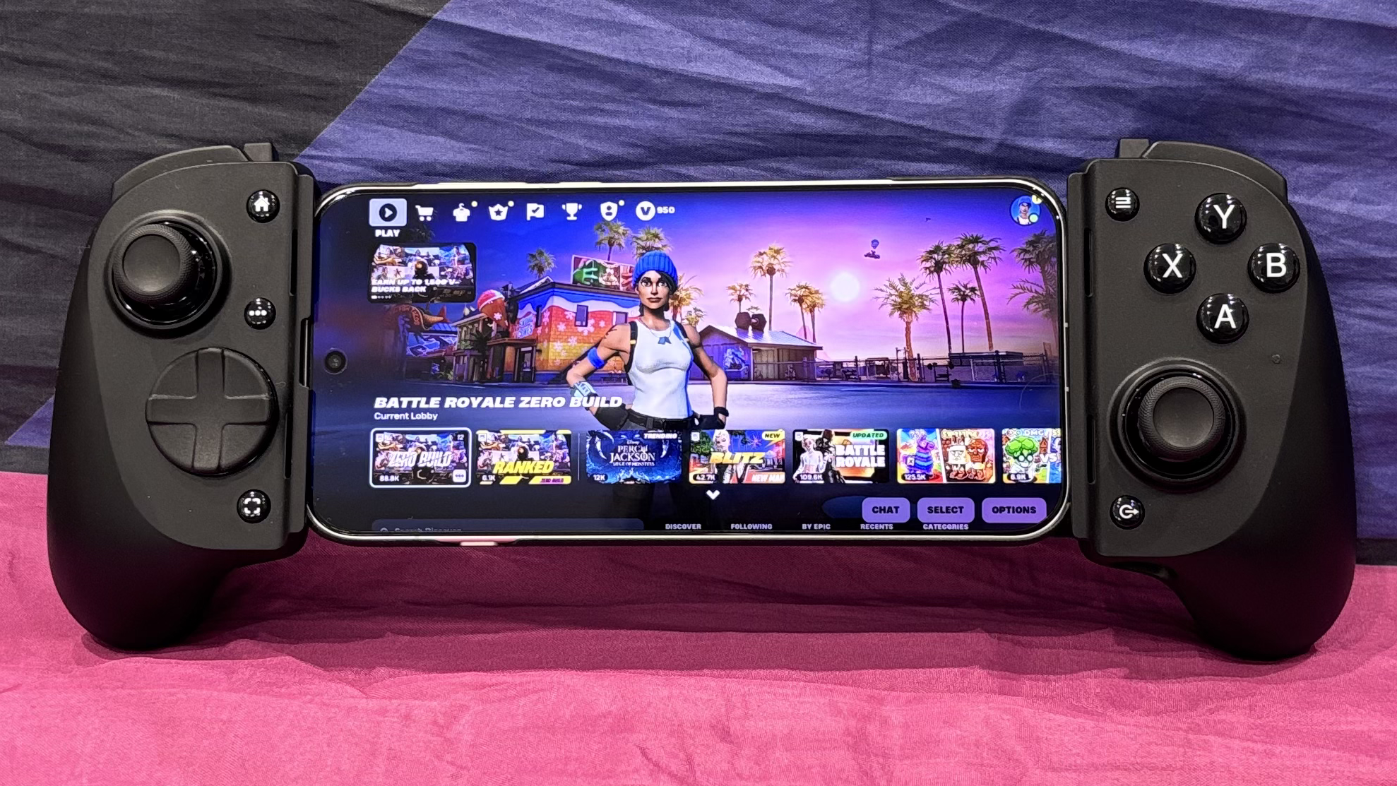 The Razer Kishi V3 Pro on the Fortnite home screen