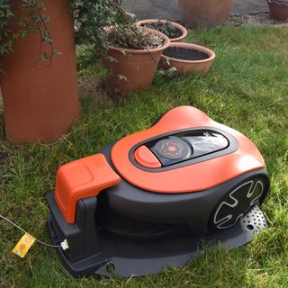 Robot lawn mower being tested at home